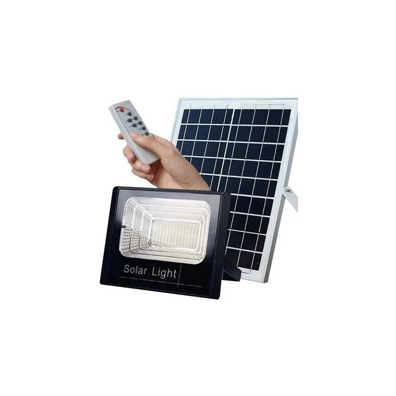 Foco Solar Led Blaco 100w Con Control Remoto Exteriores Negro Blanco Frío