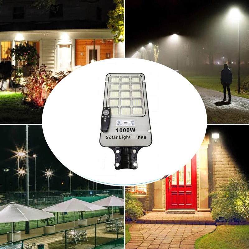 Foco Solar 1000watt Alumbrado Exterior Poste 420led Potencia Negro Fría