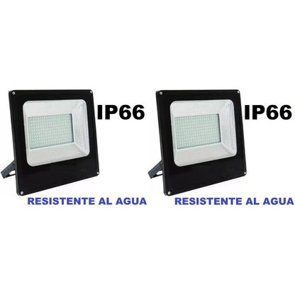 Pack 2 Foco Led 200w Reflector Luz Exterior Cultivo Canchas Negro Fría