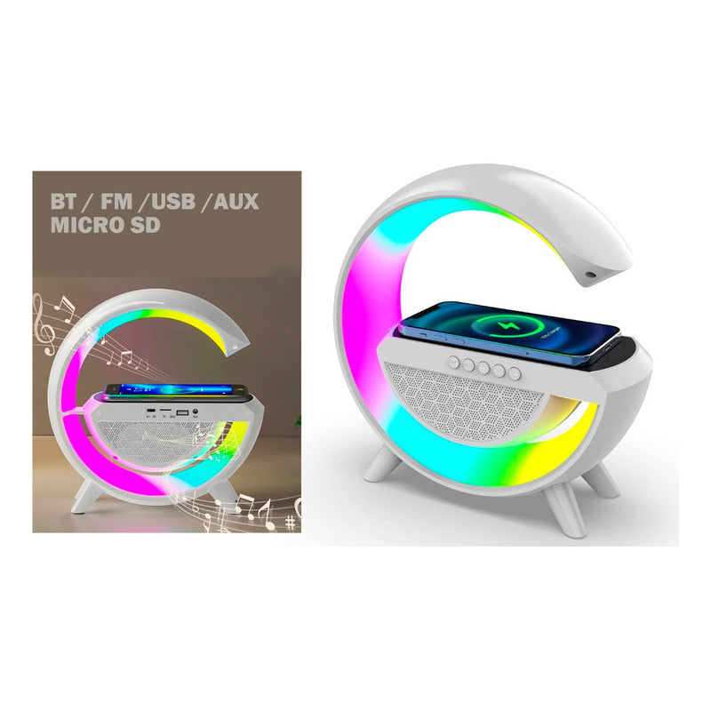 Cargador Inalambrico Parlante Bluetooth Lampara Usb Radio Blanco
