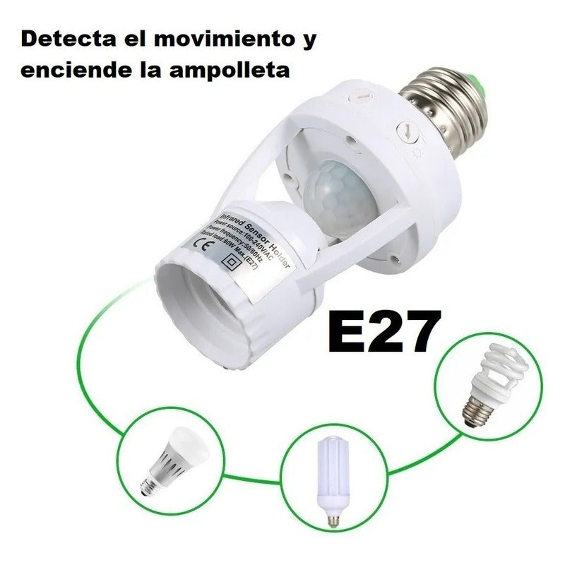 Soquete Sensor Movimiento Adaptador Ampolleta E27 Blanco Neutro
