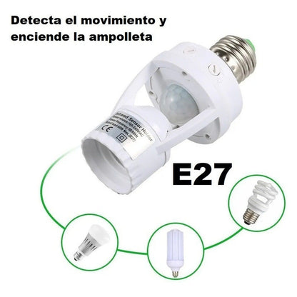 Soquete Sensor Movimiento Adaptador Ampolleta E27 Blanco Neutro