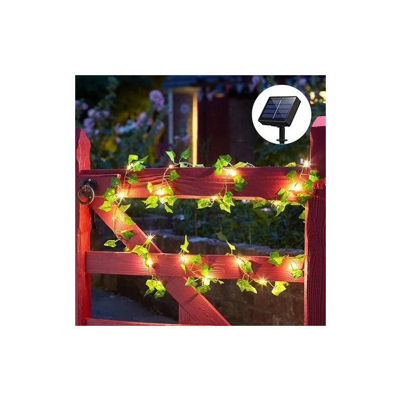 Guirnalda De Luces Led Solar Hojas De 10 Mts Enredadera