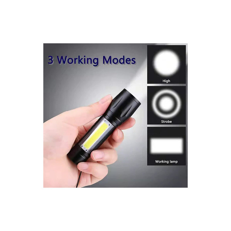 Mini Linterna Led De Mano Recargable Usb Gancho 525 Con Zoom Blanco Verde