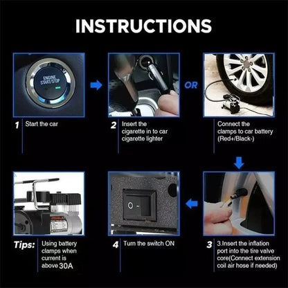 Compresor De Aire 12v Inflador Neumático, Bici, Moto, Pelota Gris 50/60hz Monofásica