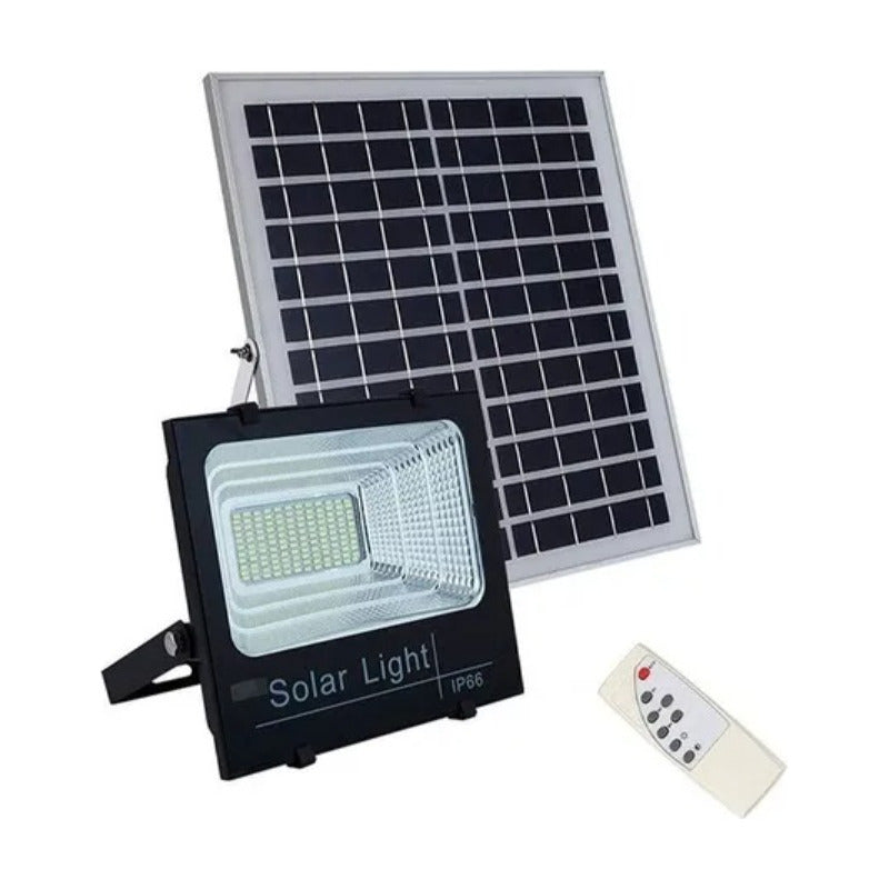 Foco Solar 800w Led + Panel Solar Y Control Remoto Negro Fría