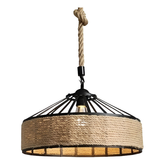 Lampara Colgante Con Cuerda Cáñamo - Metal Rustica Colgante Estructura Negro