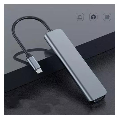 Hub Adaptador Usb Tipo 7 En 1 Hdmi, Rj45, Lan, Usb, Hub Gris Oscuro