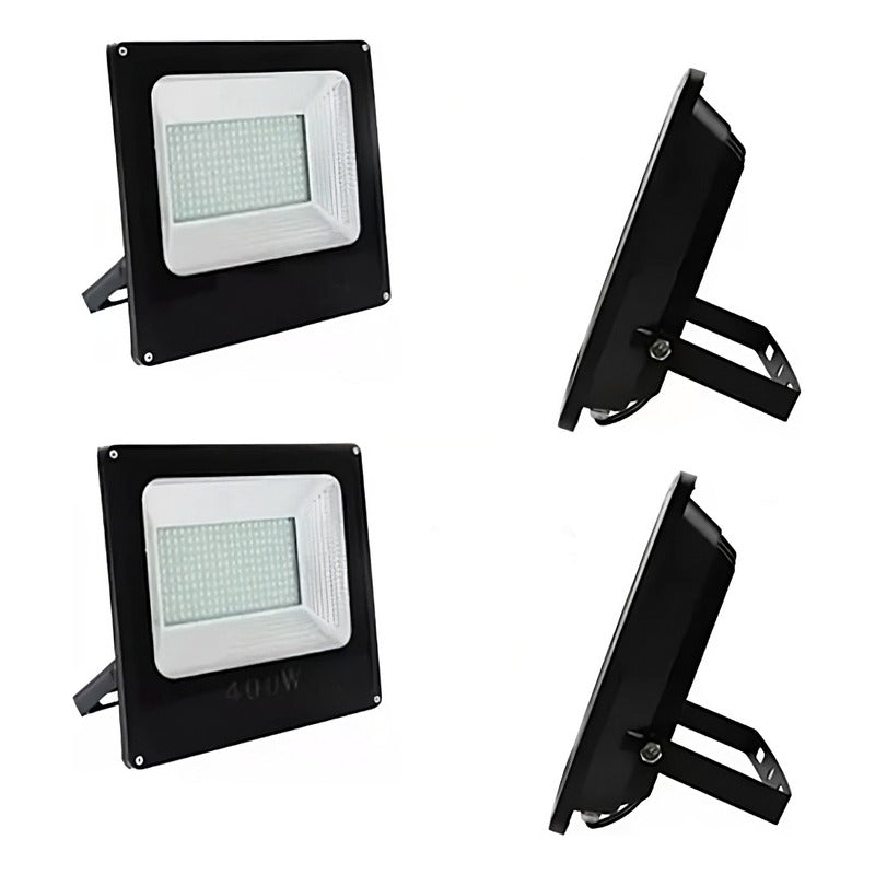 Pack 2 Foco Led 200w Reflector Luz Exterior Cultivo Canchas Negro Fría