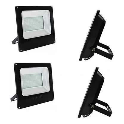 Pack 2 Foco Led 200w Reflector Luz Exterior Cultivo Canchas Negro Fría