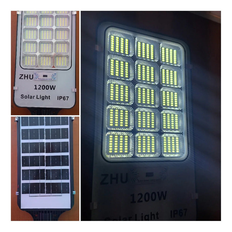 Foco Solar De Poste 1200 Watt Luz Fija Más Soporte Negro Blanco Frío