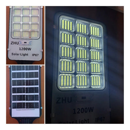 Pack 3 Foco Solar De Poste 1200 Watt Luz Fija Más Soporte Negro Blanco Frío