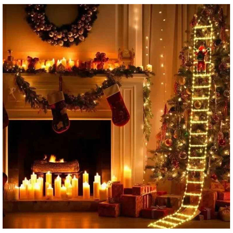 Escalera Viejito Pascuero Con Luces Led Solar 1.60cm Campana Campana Multicolor