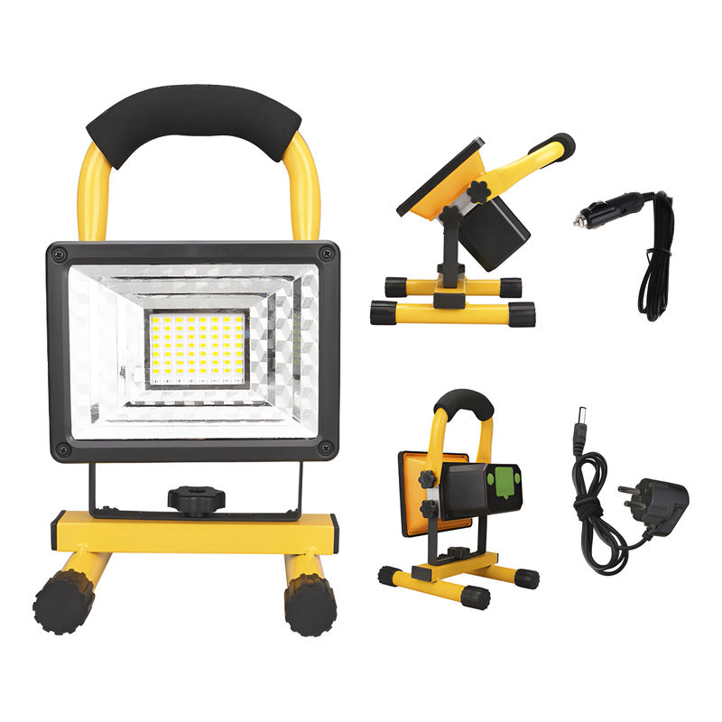 Foco Led De Trabajo 100w Portátil Recargable Minero 12v/220v Amarillo Blanco Frío