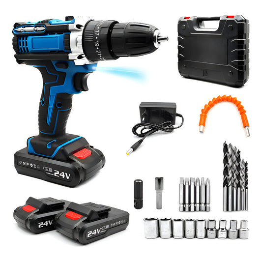 Kit Taladro Destornillador Inalámbrico 24v + 2 Baterías Con Color Azul Frecuencia 50hz