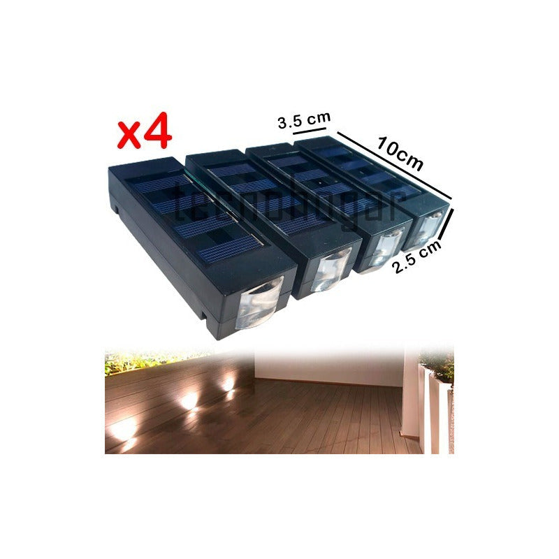 Pack X4 Aplique Solar 2 Leds De Pared Led Foco 2 Watts  Negro