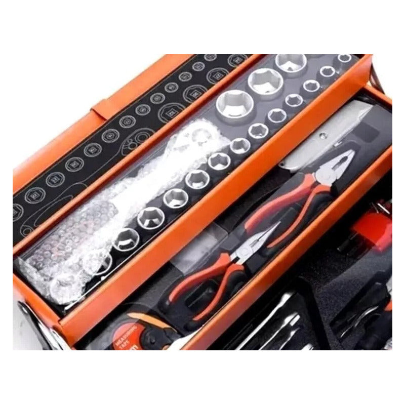 Caja Herramientas 85 Pcs Niveles Plegable Metal Cromo Negro