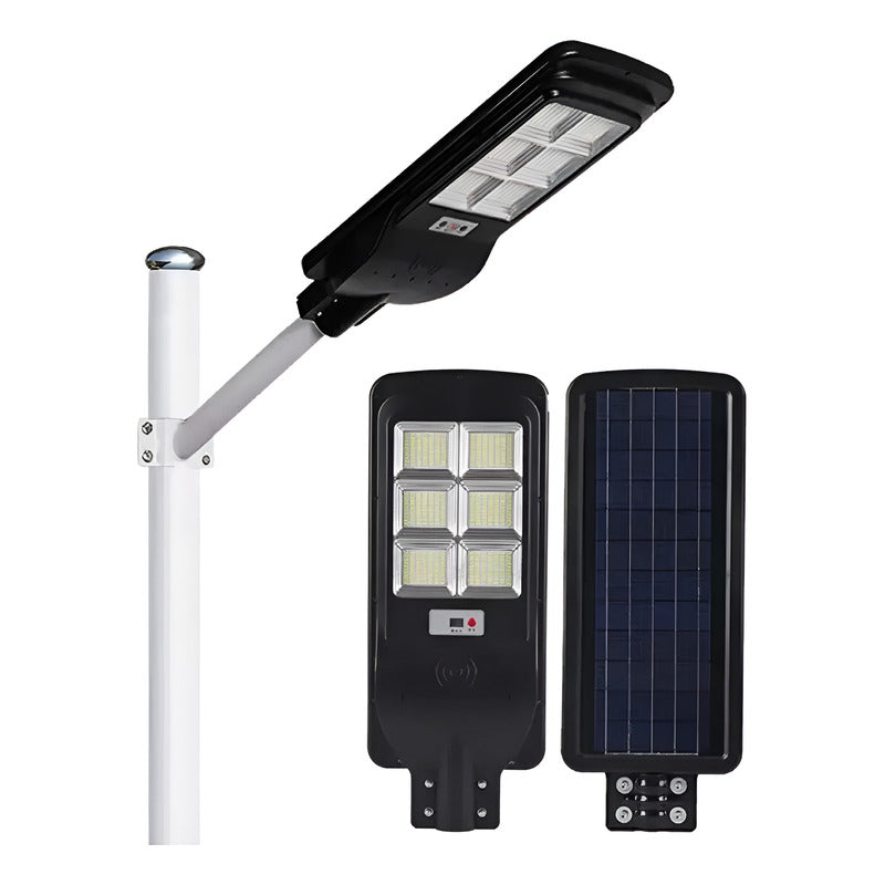 Foco Solar 200w Led Exterior Poste Y Sensor De Movimiento Negro Blanco Frío