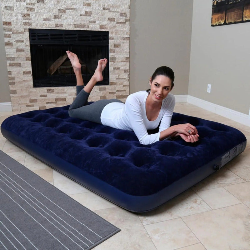 Colchón Inflable 1 Plaza + Bomba De Aire Portátil Negro