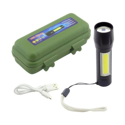 Mini Linterna Led De Mano Recargable Usb Gancho 525 Con Zoom Blanco Verde