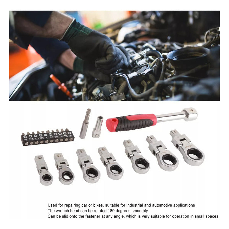 Chicharra Articulada 20 Llaves Intercambiables Kit De Rache Rojo