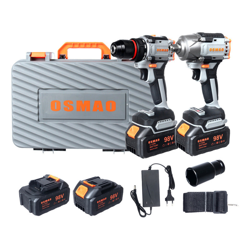 Kit Llave De Llave De Impacto + Taladro 98v Osmao Negro