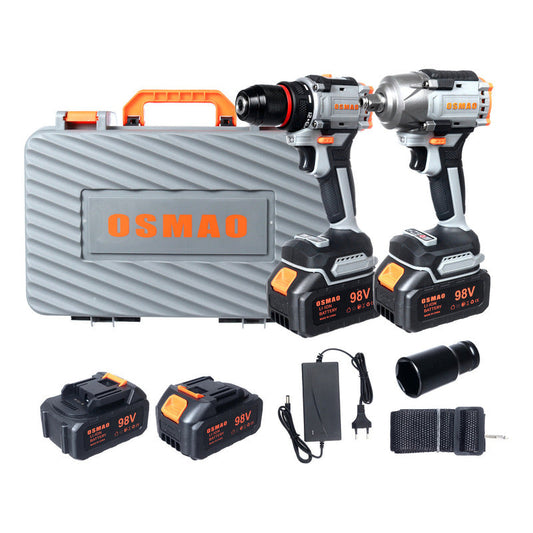 Kit Llave De Llave De Impacto + Taladro 98v Osmao Negro