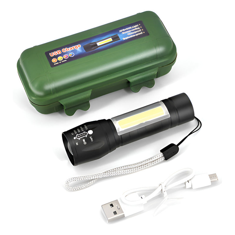 Mini Linterna Led De Mano Recargable Usb Gancho 525 Con Zoom Color De La Linterna Verde Color De La Luz Blanco