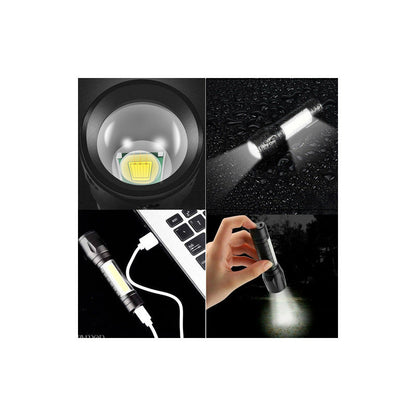 Mini Linterna Led De Mano Recargable Usb Gancho 525 Con Zoom Blanco Verde