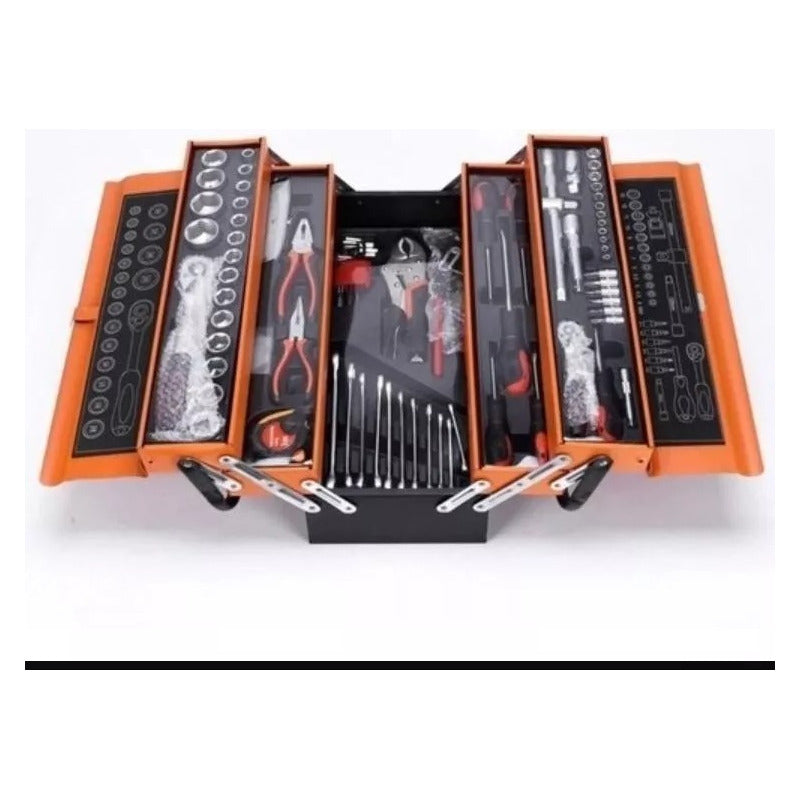 Caja Herramientas 85 Pcs Niveles Plegable Metal Cromo Negro