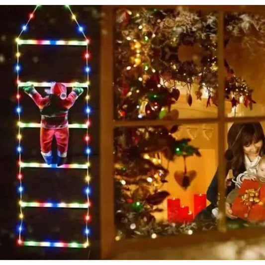 Escalera Viejito Pascuero Con Luces Led Solar 1.60cm Campana Campana Multicolor