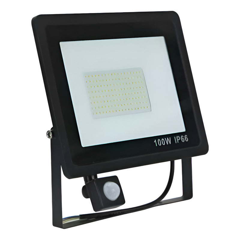 Foco Proyector 100w Pack X2 Con Sensor De Movimiento 220v Negro