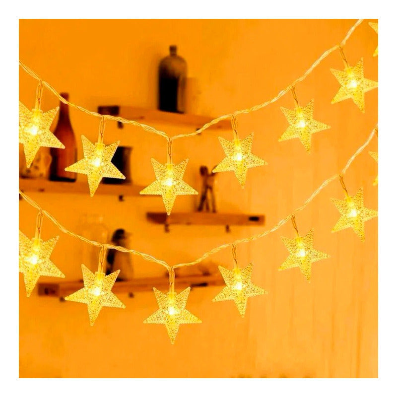 Pack X6 Estrellas Led Solar Cálida Multicolor Navidad Lineal