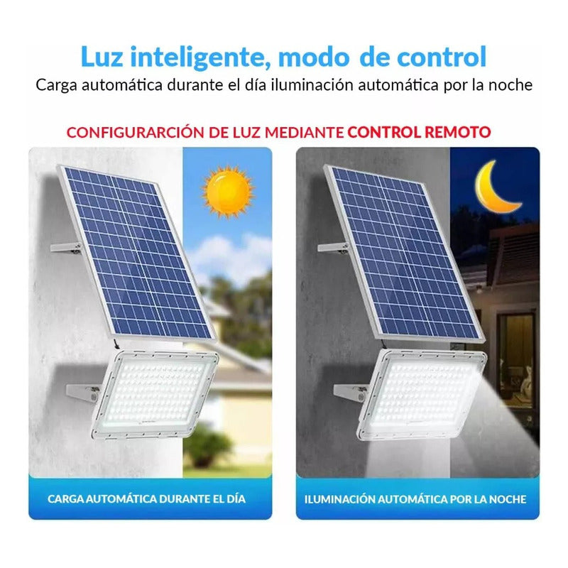 Foco Solar 200w Led Inteligente Control Remoto Ip66 Negro Blanco Frío