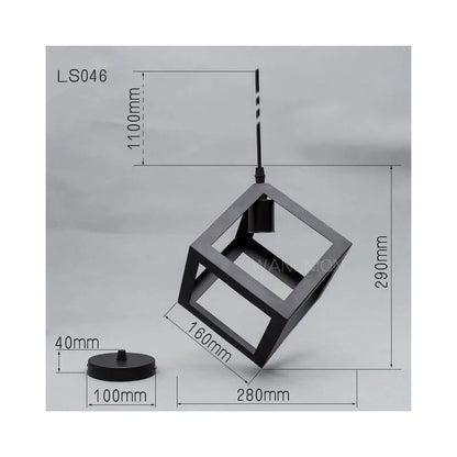 Lampara Colgante Fierro Cuadrada, Incluye Ampolleta Vintage Negro