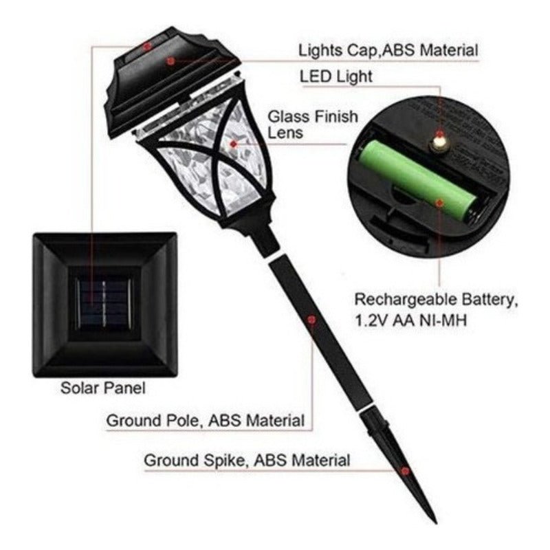 Estaca Solar X6 Jardín Lampara Led Decoración Exterior Estructura Negro