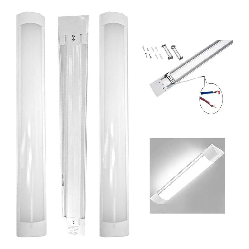 Pack X3 Tubo Luz Luz Blanca Fria 18w Foco 60cm 220v Blanco