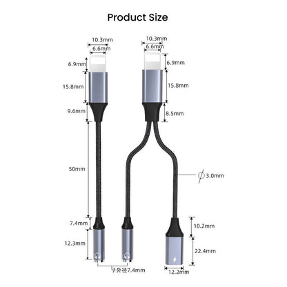 Adaptador De Cable Lighthing, Jack Audifonos Y Carga  Negro